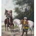 19th c. Cavaliers with Horses by H.Markham Oil on Canvas