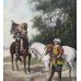 19th c. Cavaliers with Horses by H.Markham Oil on Canvas