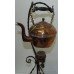 Antique Copper Spirit Kettle on Wrought Iron Stand