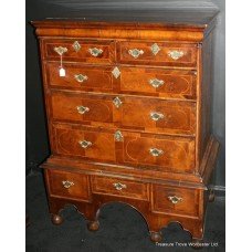 Walnut and Feather Banded William & Mary Chest-on-Stand