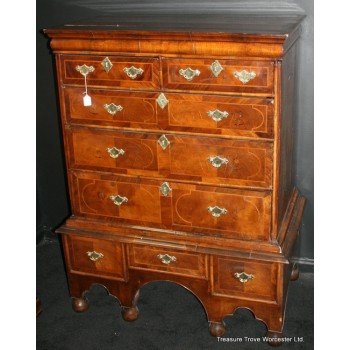 Walnut and Feather Banded William & Mary Chest-on-Stand