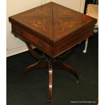 Late Victorian Rosewood Inlaid Envelope Table