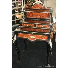 Late Victorian Black Lacquer & Amboyna Bonheur du Jour