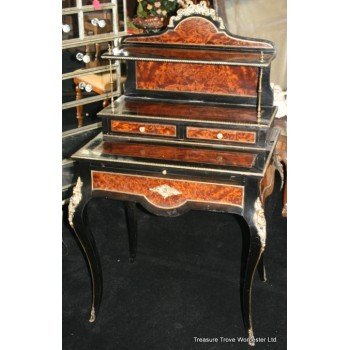Late Victorian Black Lacquer & Amboyna Bonheur du Jour