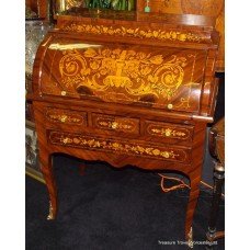 Elegant Marquetry Cylinder Fronted Bureau Desk