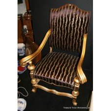 Gilt Purple & Gold Silk Upholstered Throne Chair