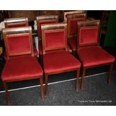 Set of 6 Regency Mahogany Brass Inlaid Red Velvet Dining Chairs