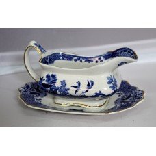 Blue And White Willow Pattern Sauce Boat On Stand