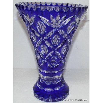 Webb Corbett Blue Cut Glass Overlay Crystal Vase