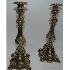 Pair Polished Solid Brass Antique Style Candlesticks