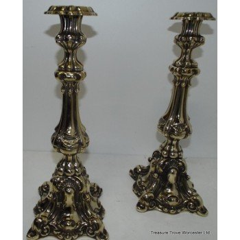 Pair Polished Solid Brass Antique Style Candlesticks