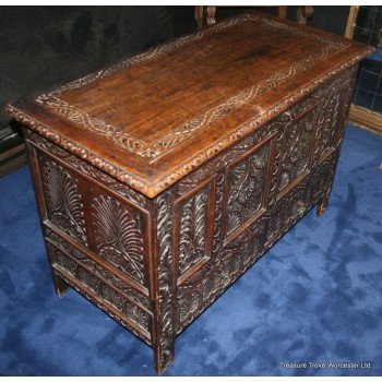 Heavily Carved Early Antique Coffer