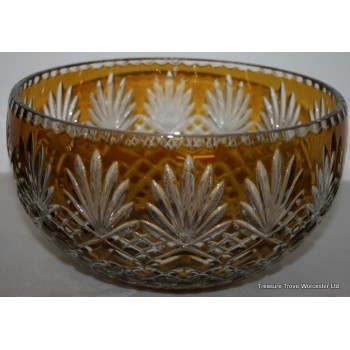 Czech Bohemia Amber Overlay Glass Crystal Bowl