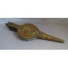 Vintage Brass & Wood Fire Bellows With Embossed Ship