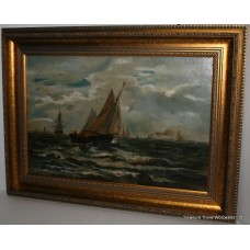 Painting E.Baker (19th c.) Seascape Oil on Canvas