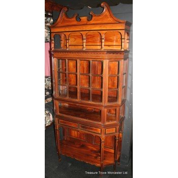 Edwardian Inlaid Yew Wood Display Cabinet