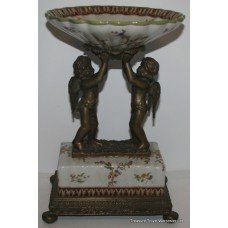 French Style Faience Cherub Comport with Heavy Bronze Mounts