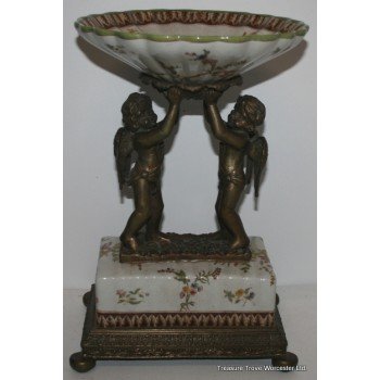 French Style Faience Cherub Comport with Heavy Bronze Mounts