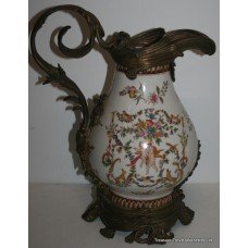 French Style Faience Ewer with Heavy Bronze Mounts