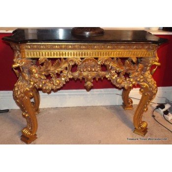 Carved Giltwood Marble Topped Console Table