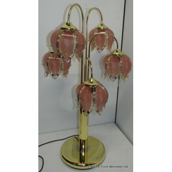 Large Gold Plated Pink Shade 5 Light Lamp