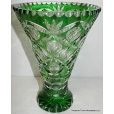 Green Cut Glass Overlay Crystal Vase