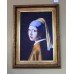 Large Portrait After Vermeer Oil on Canvas Set In Gilt Frame 