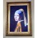 Large Portrait After Vermeer Oil on Canvas Set In Gilt Frame 