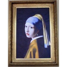 Large Portrait After Vermeer Oil on Canvas Set In Gilt Frame 