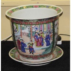 Hand Decorated Chinese Antique Style Ceramic Urn On Tray