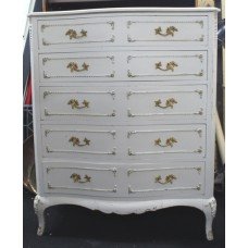 White Louis Style Shabby Chic 5 Drawer Chest of Drawers