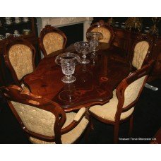 Italian Walnut Inlaid Dining Table & 6 Chairs
