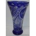 Tall Blue Cut Glass Crystal Bird Vase