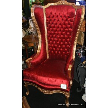 Stunning Large Carved Giltwood Upholstered Throne Chair