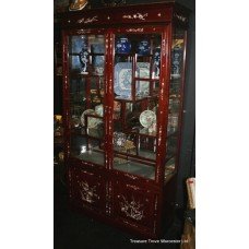 Mahogany Oriental Mother of Pearl Inlaid Display Cabinet