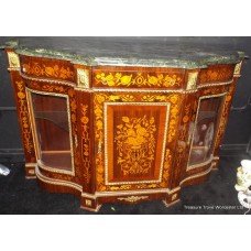 Marquetry Inlaid Marble Topped Credenza 