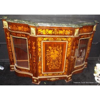 Marquetry Inlaid Marble Topped Credenza 