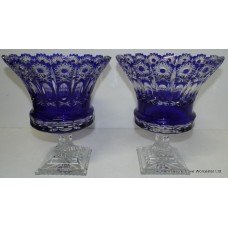Pair of Large Cut Glass Overlay Crystal Thistle Vases