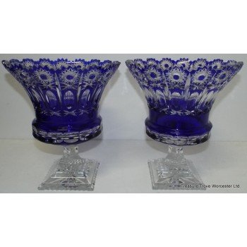 Pair of Large Cut Glass Overlay Crystal Thistle Vases