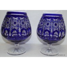 Pair of Cut Glass Blue Crystal Overlay Balloons