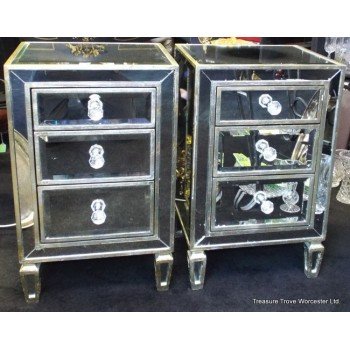 Pair of Small Bevel Mirrored Chests of Drawers