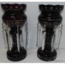 Pair of Red Overlay Crystal Cut Glass Lustres