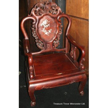 Pair of Rosewood Mother of Pearl Throne Chairs