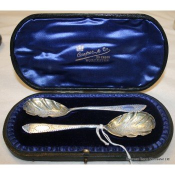 Pair of Edwardian Engraved Sterling Silver Dessert Spoons London 1902