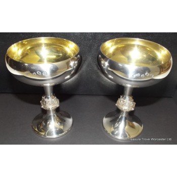 Pair Fine Heavy Goblets Sheffield 1973