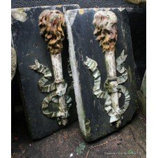 Pair of Antique Stone Painted Torches Plaques