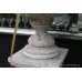 Pair of White Ram's Head Classical Style Garden Urns on Stands