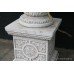 Pair of White Ram's Head Classical Style Garden Urns on Stands