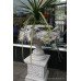 Pair of White Ram's Head Classical Style Garden Urns on Stands