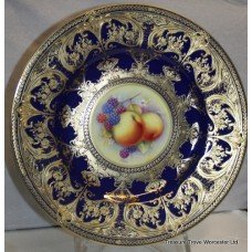 Royal Worcester 10 1/2" Hand Painted Fruit Plate Heavily Gilded Blue P.Platt